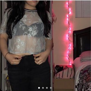 Blue Lace Crop Top